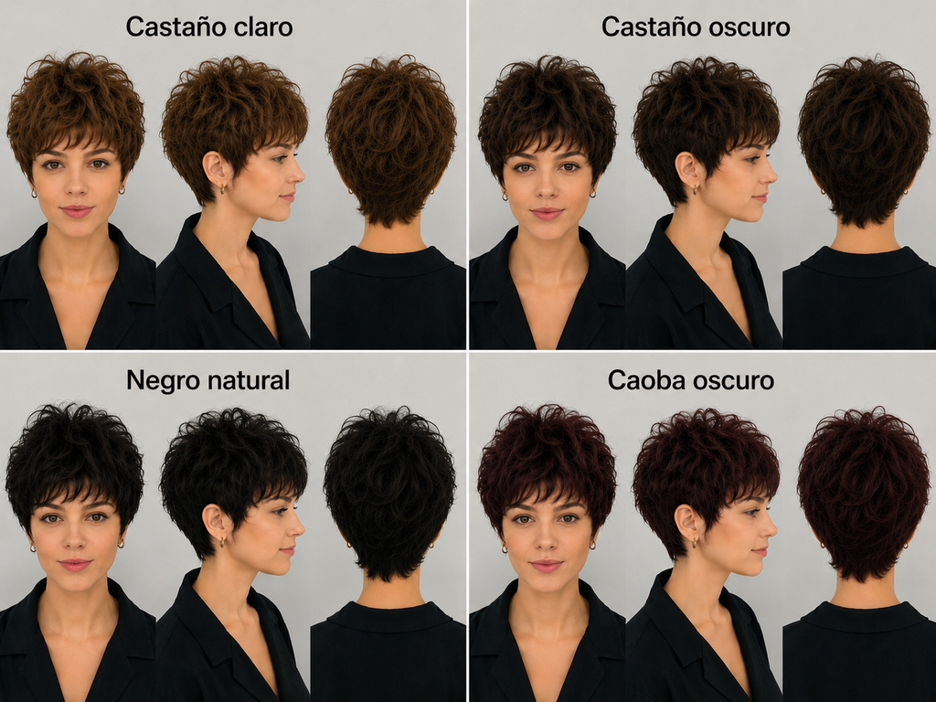 Peluca de Pelo Natural Pixie Castaño Oscuro