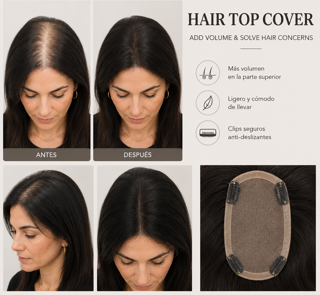 Topper de Cabello Natural para Coronilla 9x14
