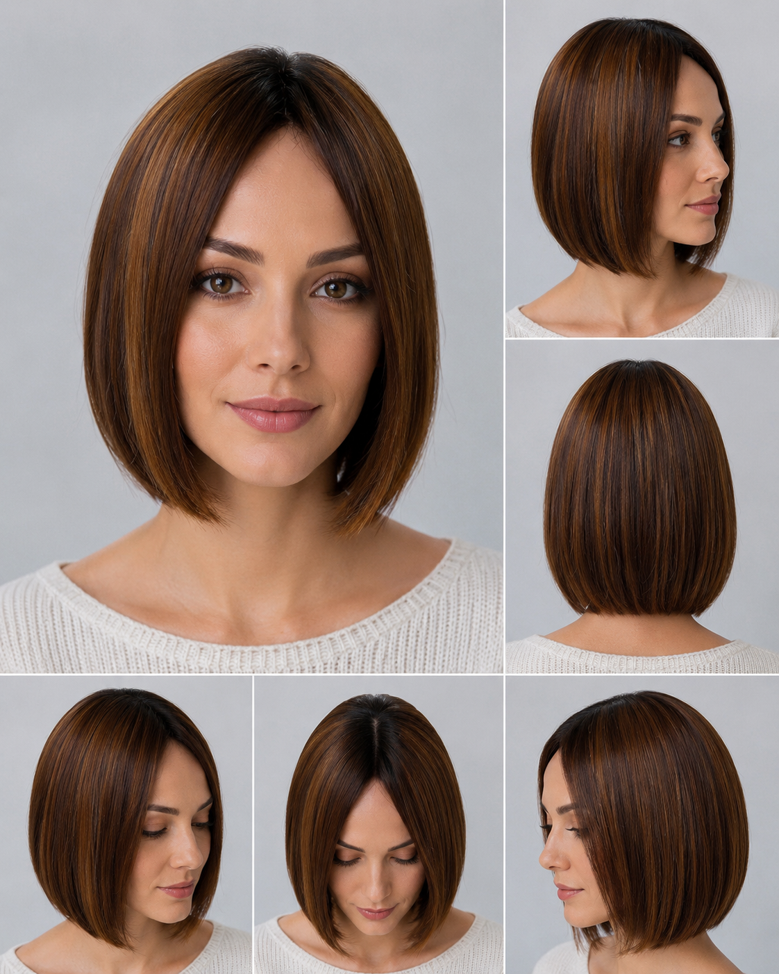 Peluca Cabello Natural Bob Clásico con Mechas