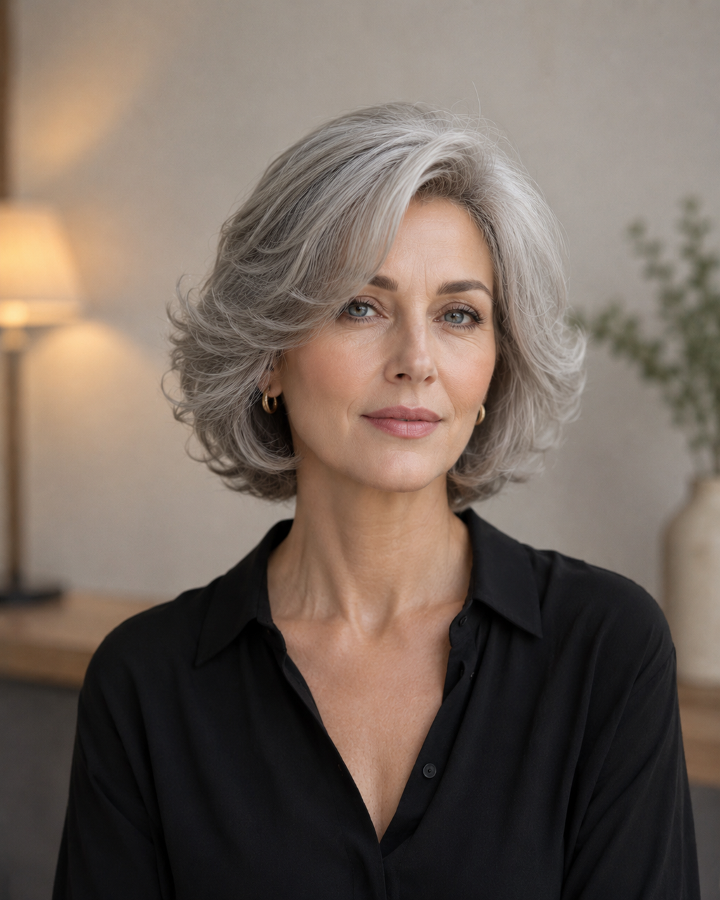 Peluca Gris Plata con Ondas Suaves