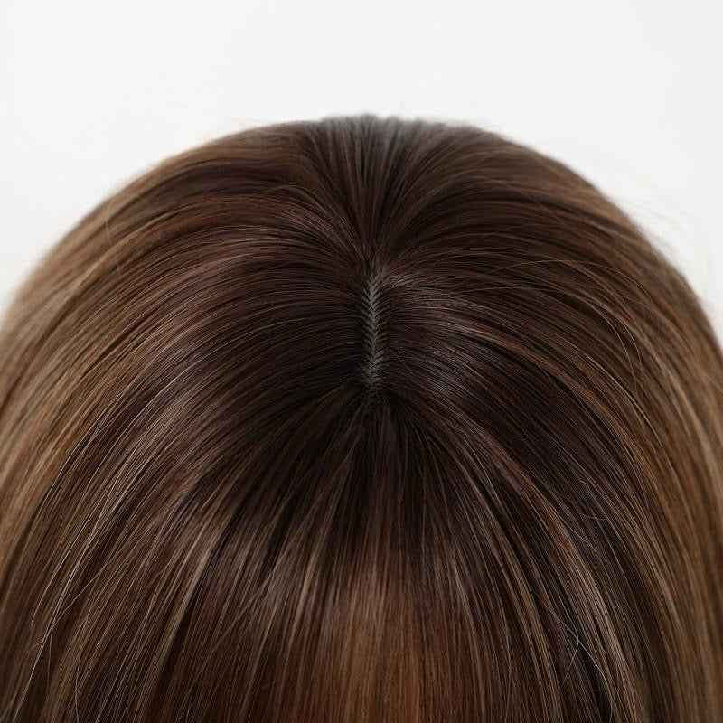 Peluca Sintética Bob Liso con Flequillo Balayage Marrón Oscuro a Rubio Dorado 12 Pulgadas Look Natural para Uso Diario y Fiestas