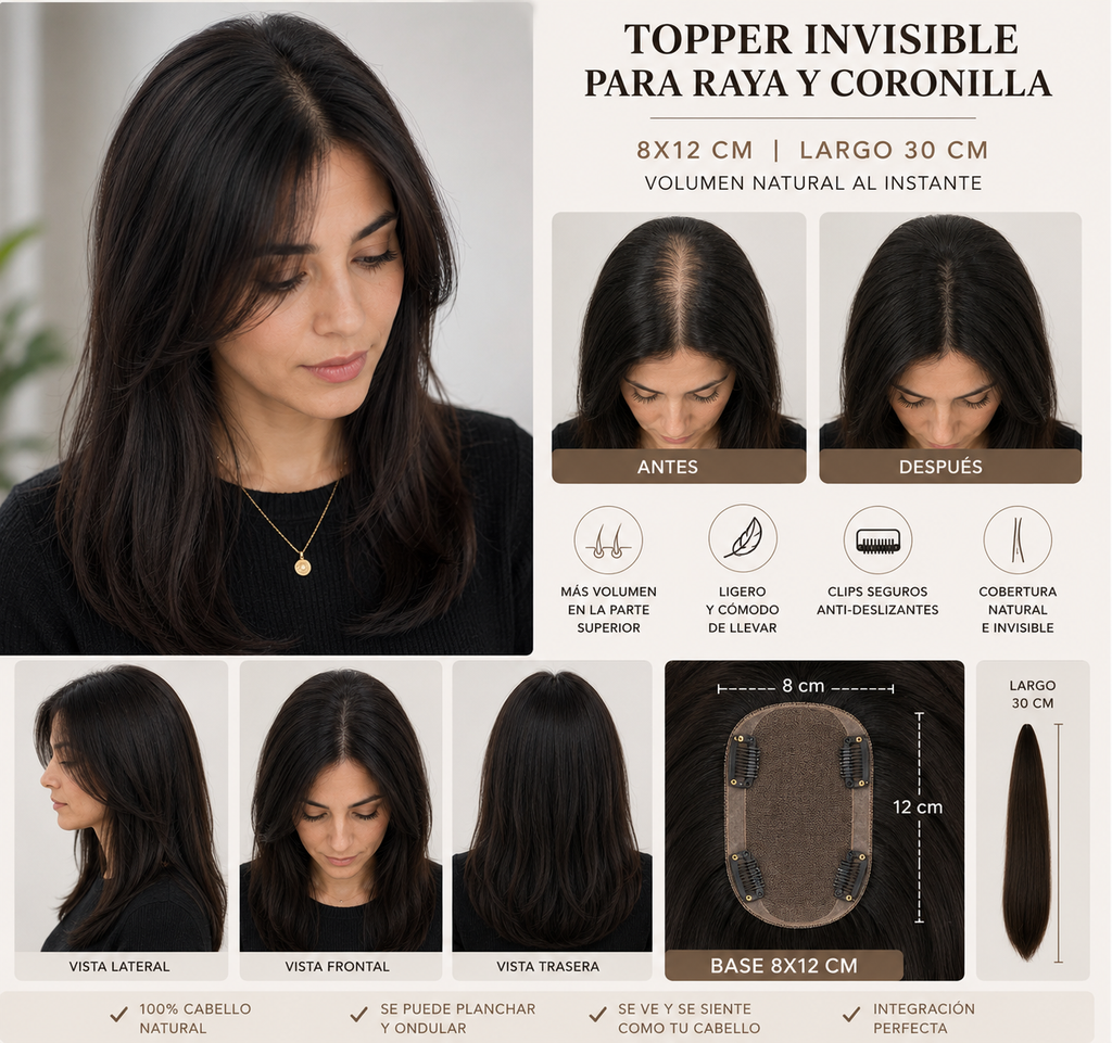 Topper de Cabello Natural 8x12  (30 cm)