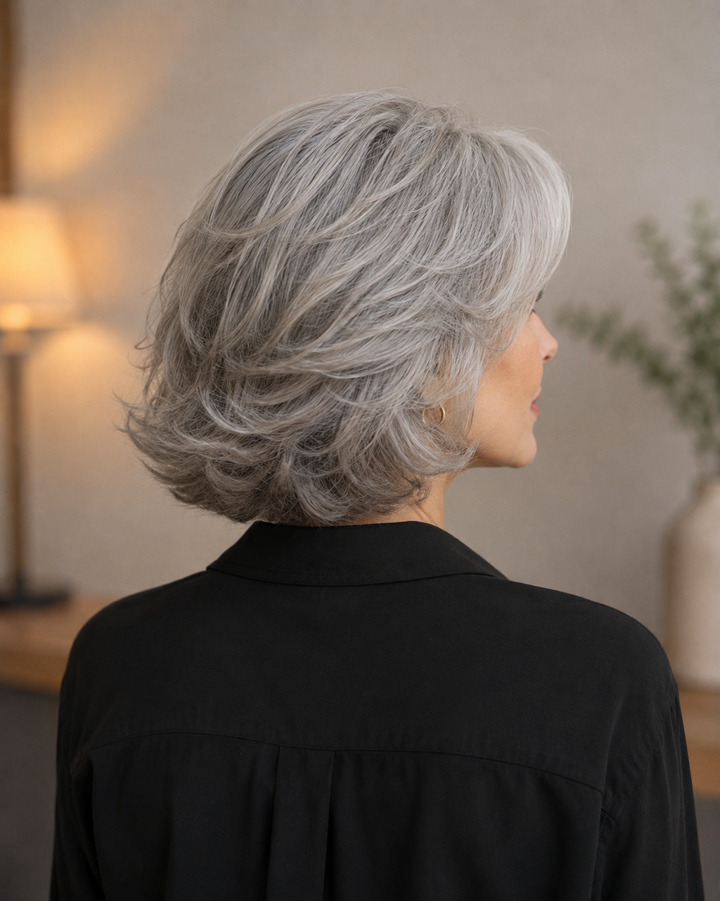 Peluca Gris Plata con Ondas Suaves