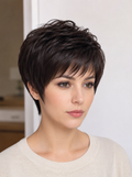 Peluca de Pelo Natural Pixie Suave con Flequillo Desfilado