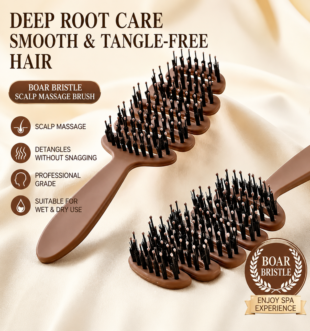 Cepillo Masajeador de Cerdas de Jabalí para Cabello