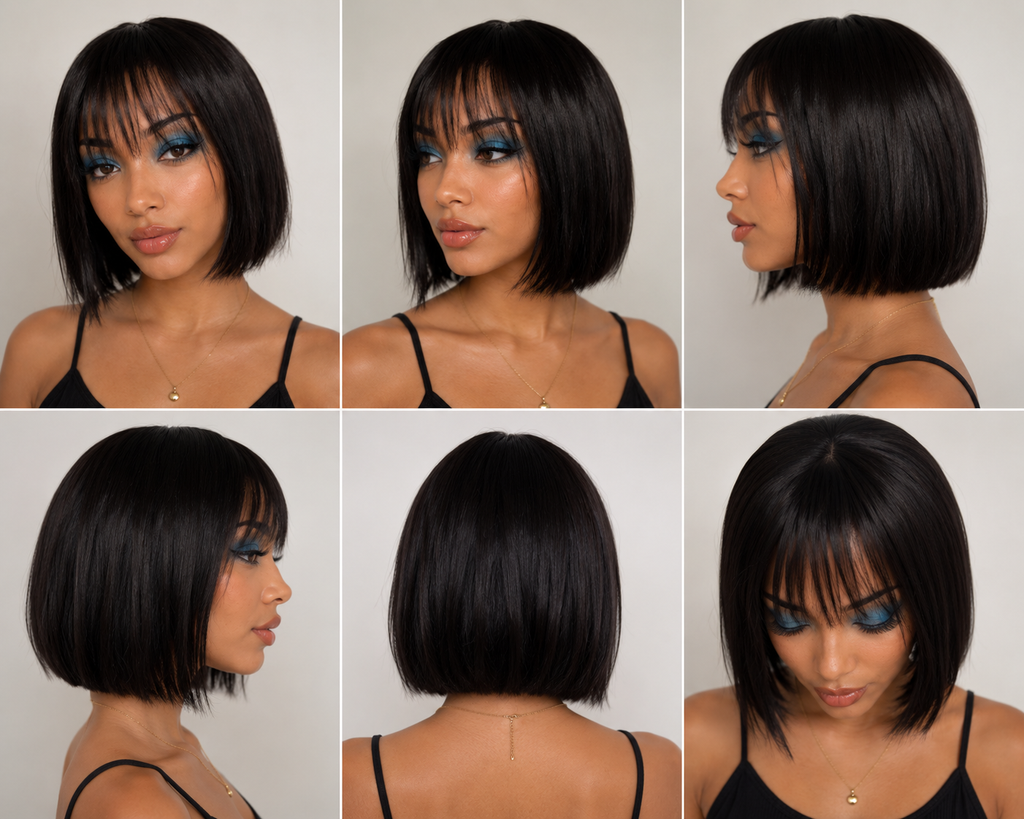 Peluca Bob Negra con Flequillo