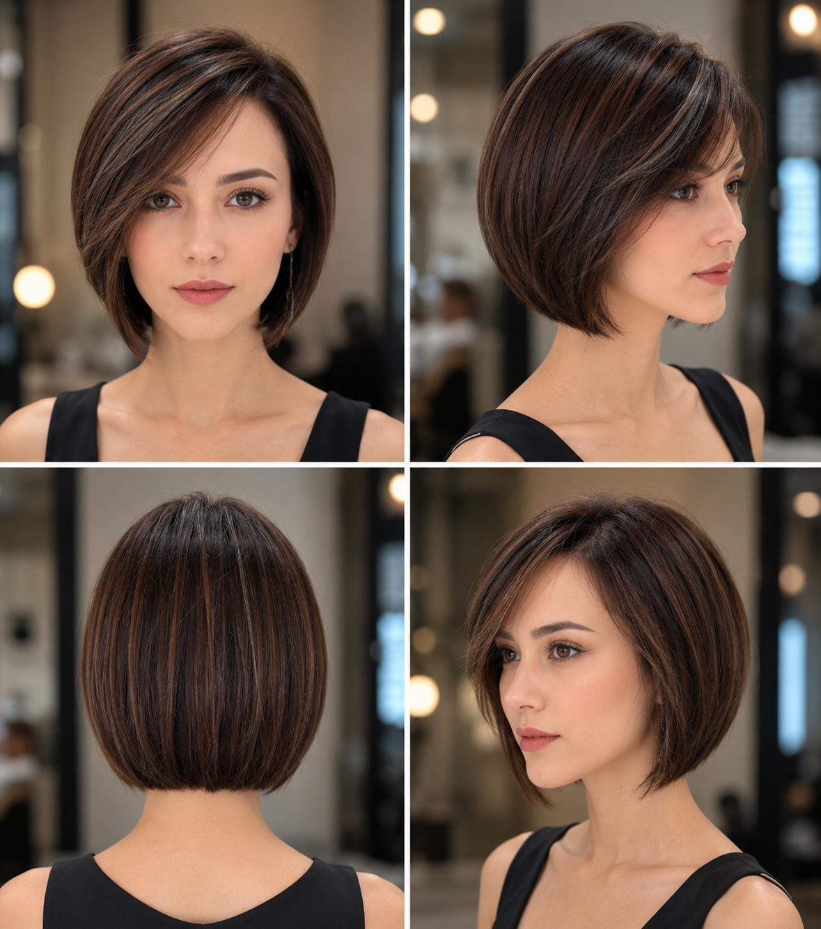 Peluca Cabello Natural Bob Corto Castaño Chocolate con Mechas