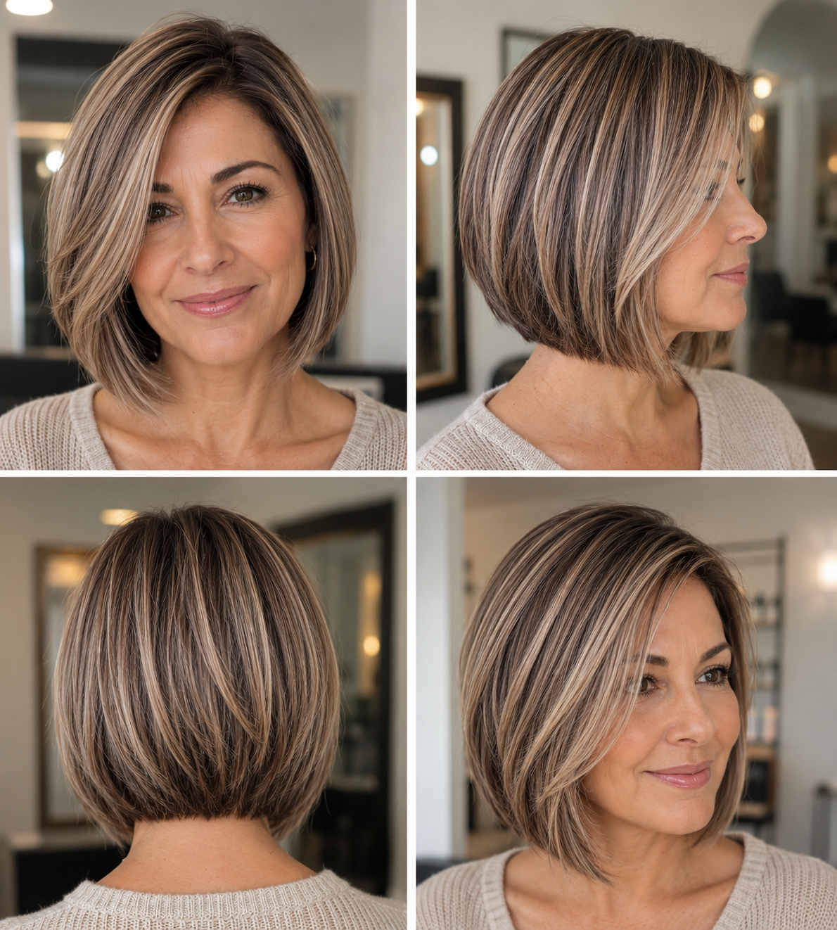 Peluca Cabello Natural Bob Elegante con Mechas Beige