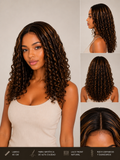 Peluca Lace Front Rizada Chocolate con Mechas Caramelo