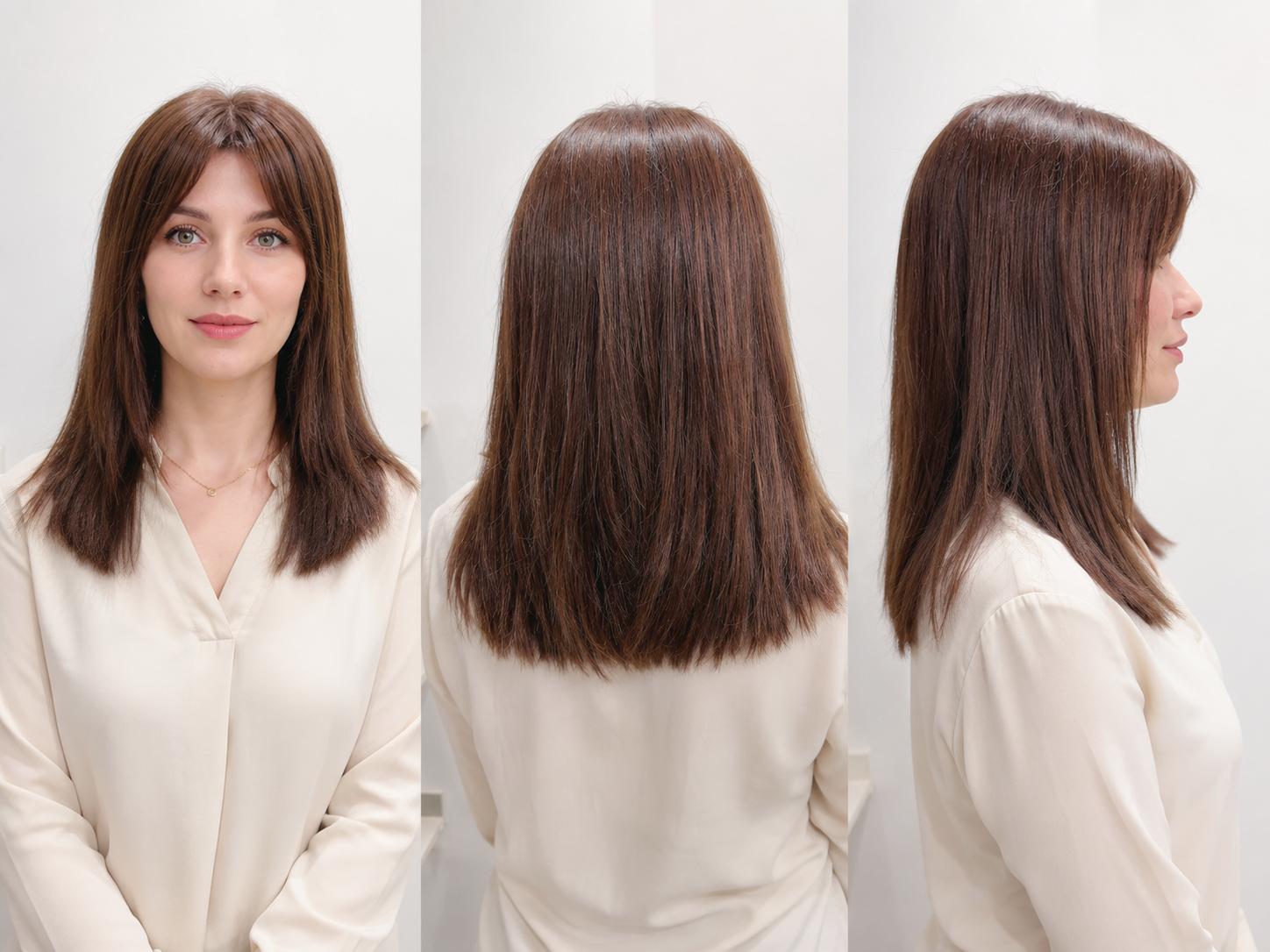 Peluca Cabello Natural Media Melena Lisa Castaño