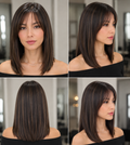 Peluca Cabello Natural Lisa Castaño Oscuro con Mechas Finas