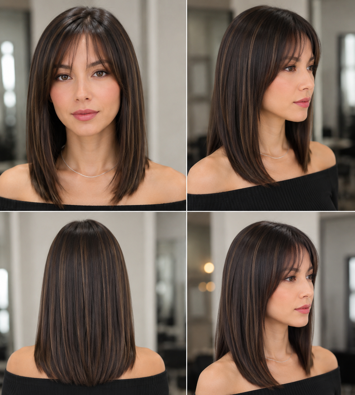 Peluca Cabello Natural Lisa Castaño Oscuro con Mechas Finas