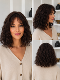 Peluca Cabello Natural Bob Rizado Negro con Flequillo