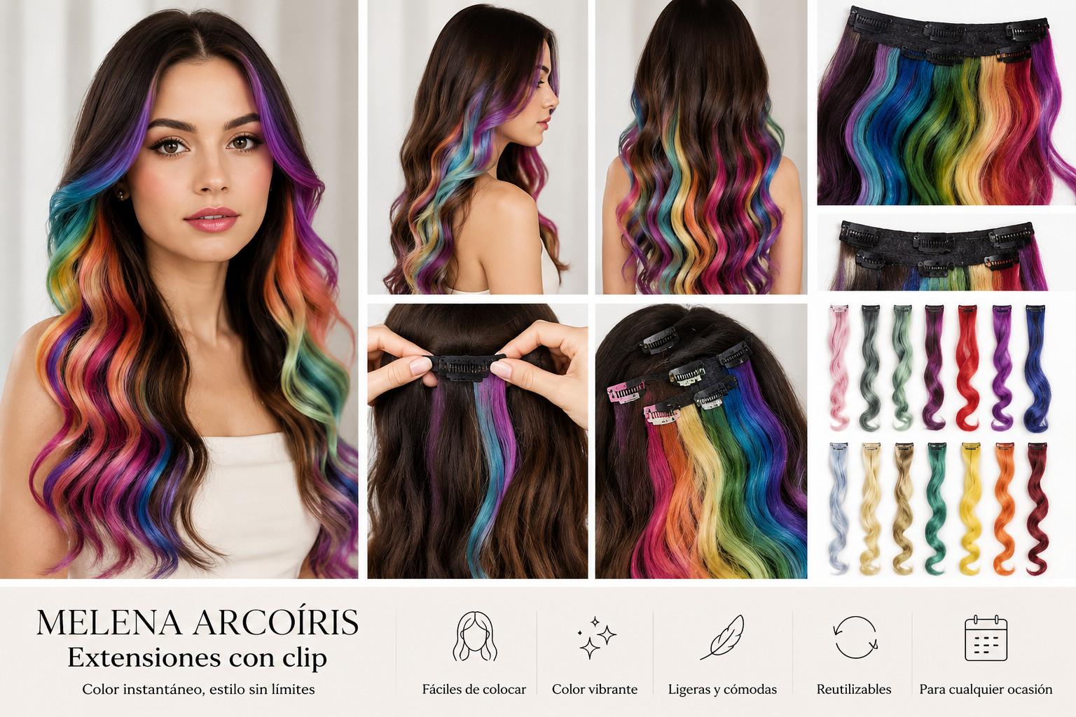 EXTENSIONES ARCOÍRIS CON CLIP