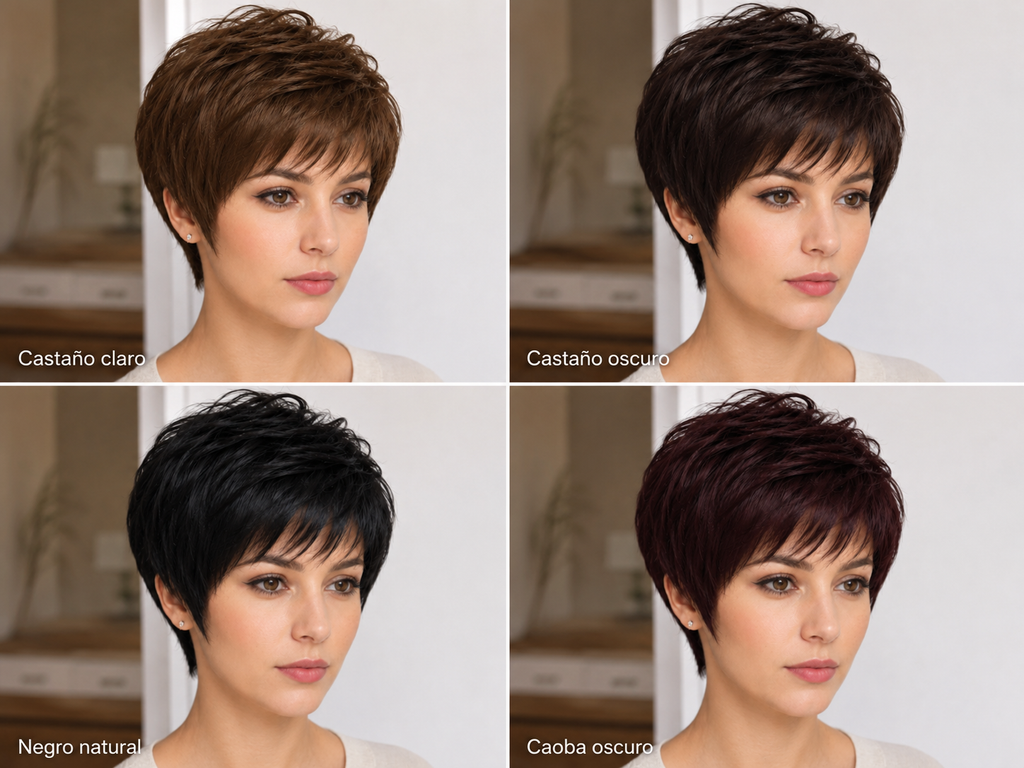 Peluca de Pelo Natural Pixie Suave con Flequillo Desfilado