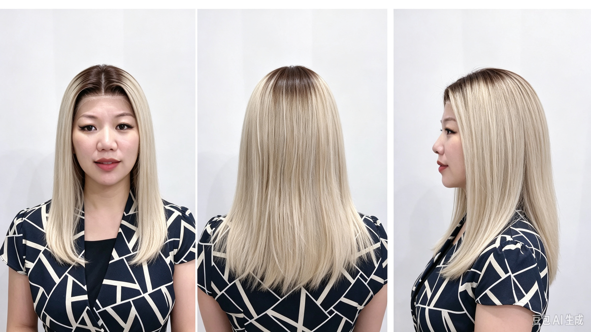 Peluca Cabello Humano 12 Pulgadas Rubia Ombré Raíces Oscuras | Encaje Frontal 13x4 + Parte Trasera Fabricada a Máquina |  Bandas Ajustable