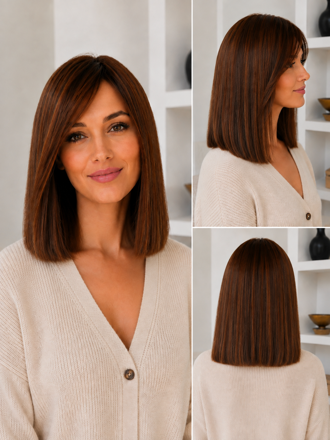 Peluca Cabello Natural Melena Lisa con Raya Lateral
