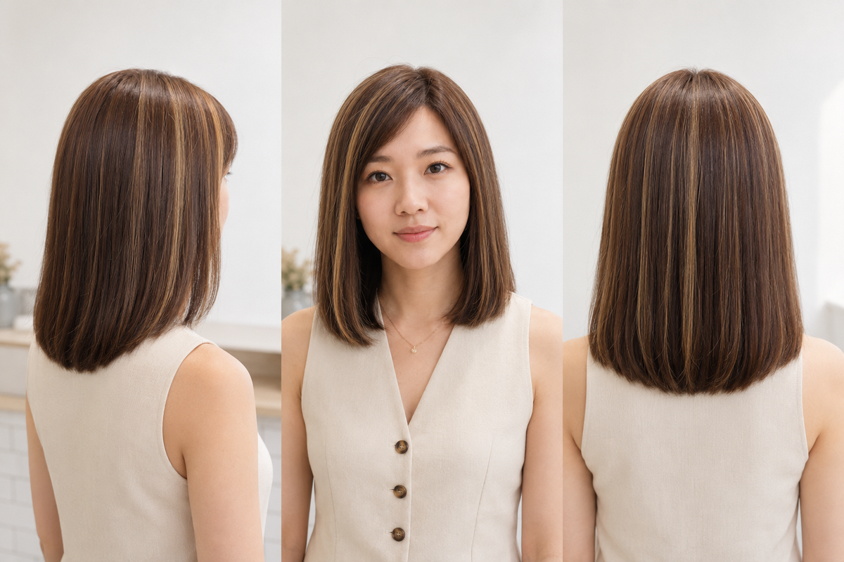 Peluca Cabello Natural Liso con Mechas