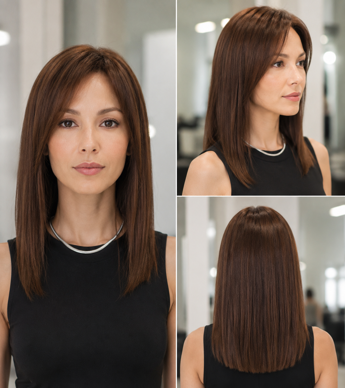Peluca Cabello Natural Media Melena Lisa Castaño