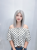 Peluca 100% Cabello Humano Lisa 12 Pulgadas | Encaje Frontal 13×4, Color Gris Mechado, Base Trasera Mecánica con Banda Fijadora Cómoda