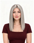 Peluca de cabello humano 12 pulgadas gris con mechones | Encaje frontal 13×4 + parte trasera fabricada a máquina | Bandas anchas ajustables