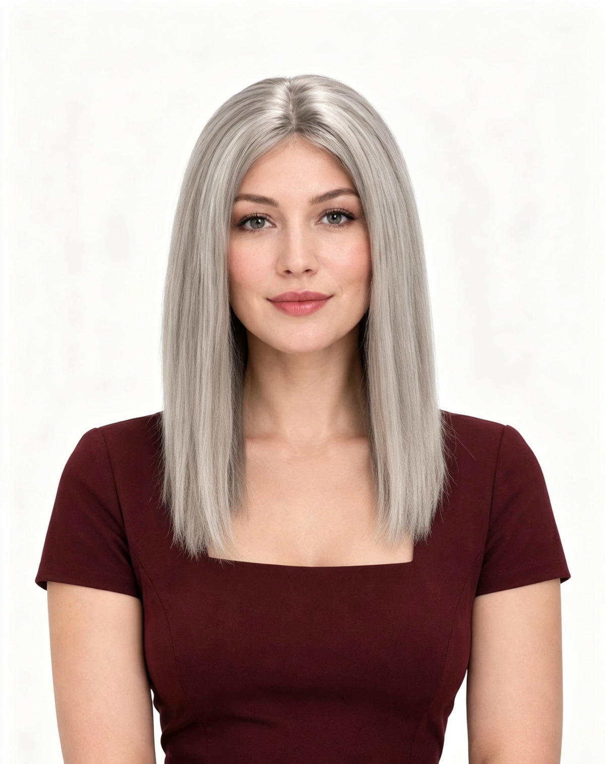 Peluca de cabello humano 12 pulgadas gris con mechones | Encaje frontal 13×4 + parte trasera fabricada a máquina | Bandas anchas ajustables