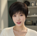 Peluca Cabello Natural Pixie Negra con Flequillo