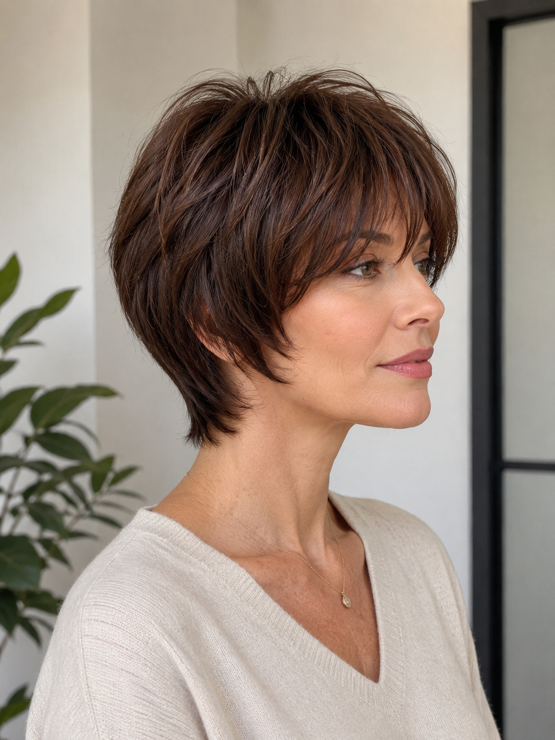 Peluca Corta Estilo Pixie Color Castaño Oscuro