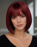Peluca Cabello Natural Bob Cereza Oscuro