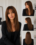 Peluca Cabello Natural con Flequillo y Mechas