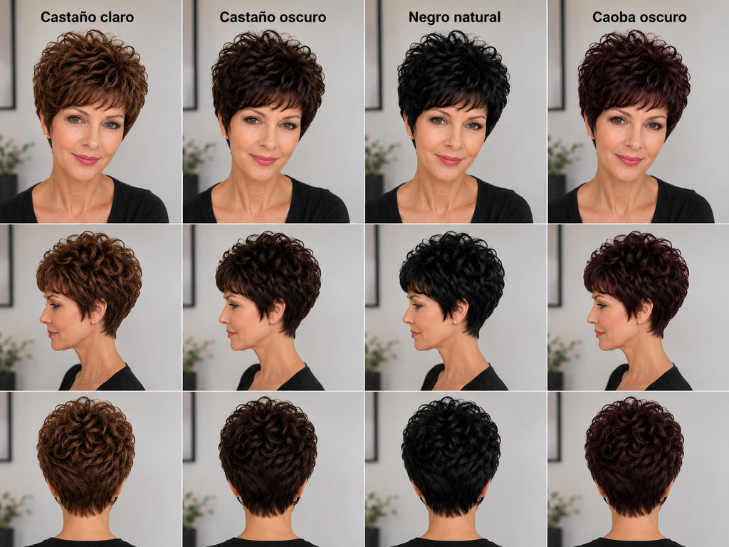 Peluca Cabello Natural Corta con Rizos Suaves