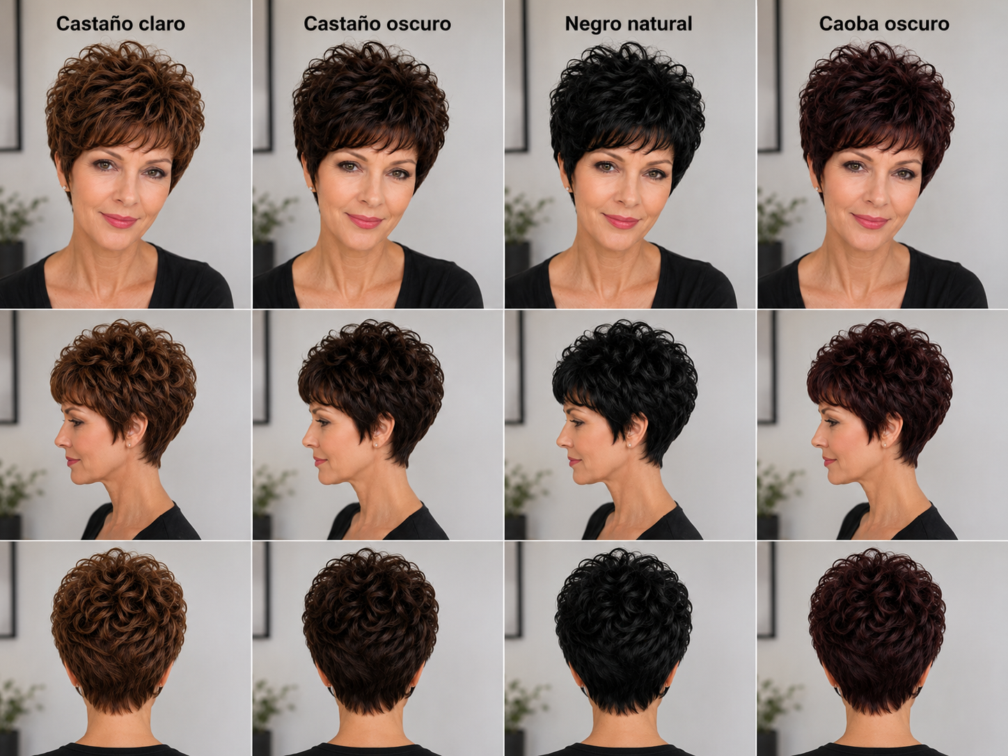 Peluca Cabello Natural Corta con Rizos Suaves