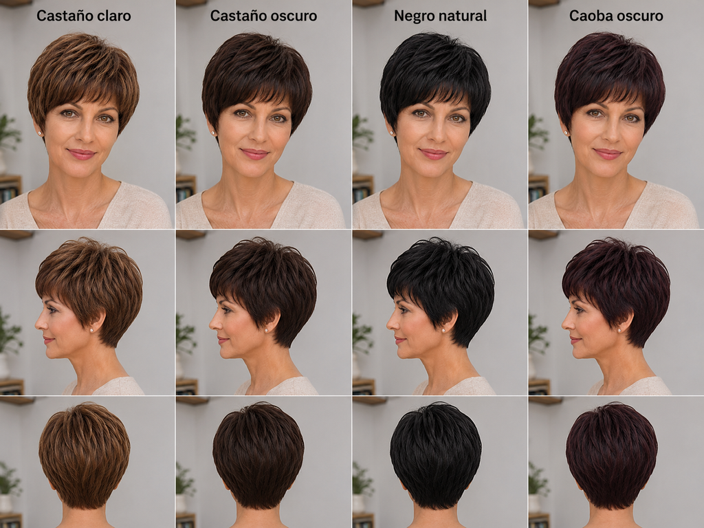 Peluca Pixie Cabello Natural con Flequillo Desfilado