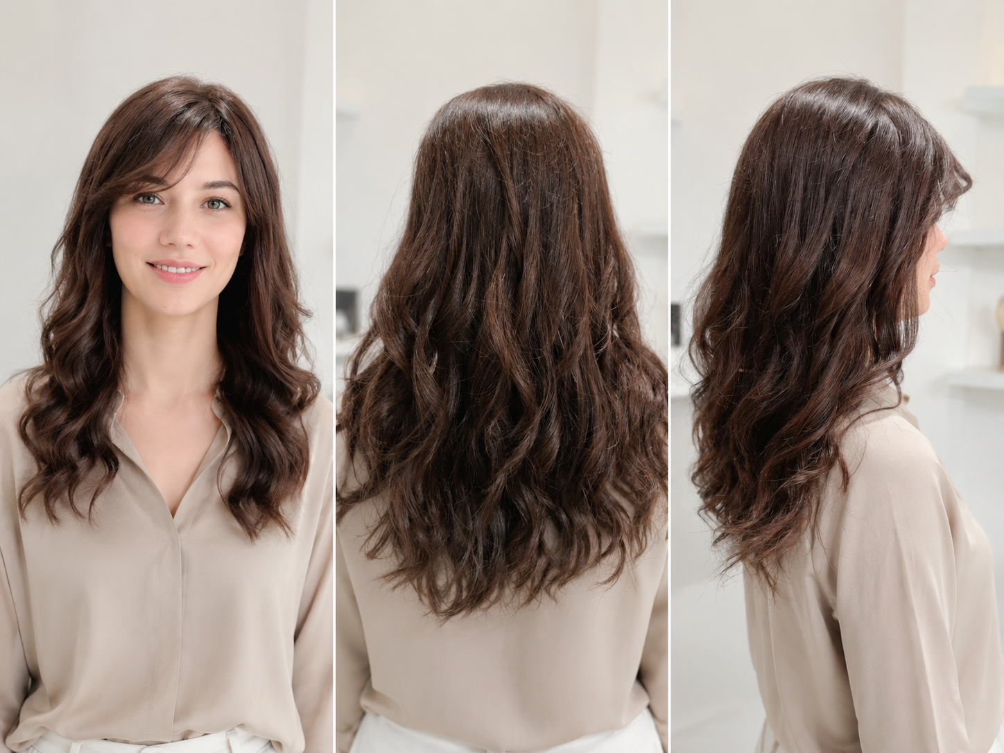 Peluca Cabello Natural Castaño Ondulada