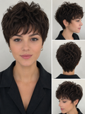 Peluca de Pelo Natural Pixie Castaño Oscuro