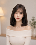 Peluca de Cabello Natural Bob Castaño Chocolate con Flequillo